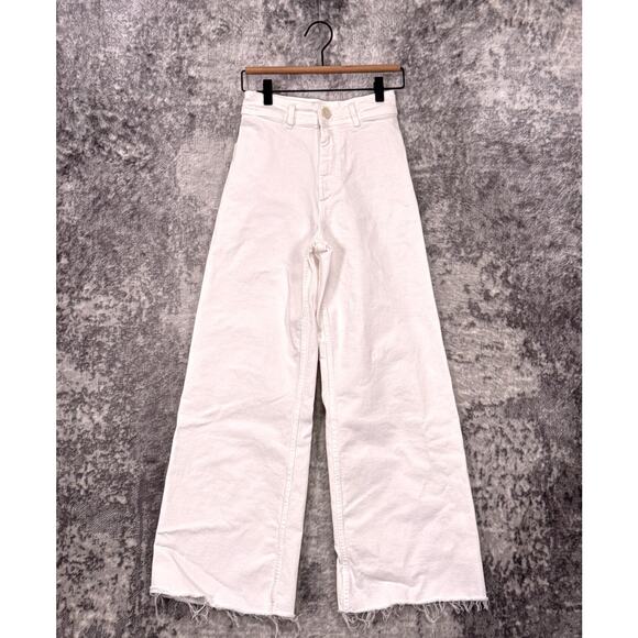 Zara Jeans 2 Womens The Marine Straight White Raw Hem Denim - Picture 1 of 6